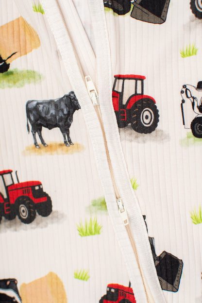 Red Tractor Farm Kid Baby Ribbed Cotton Zippy