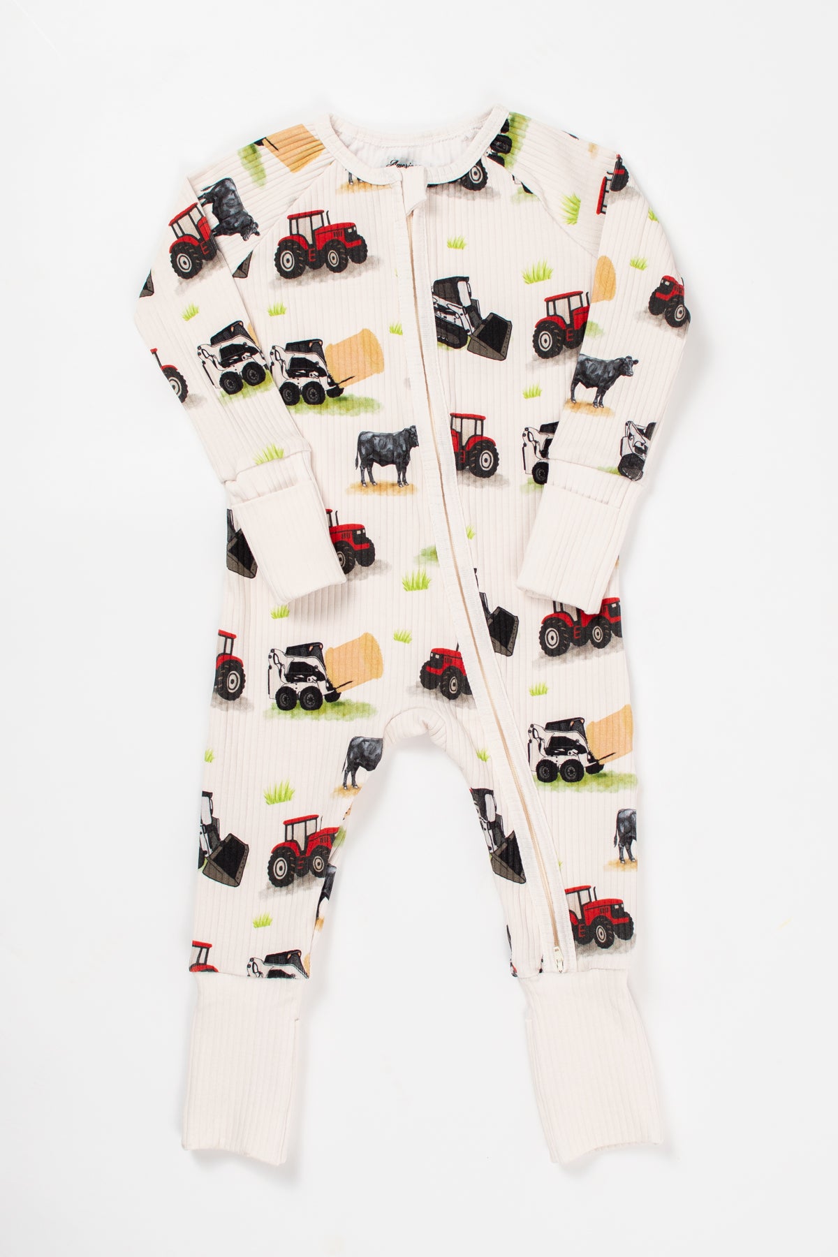 Red Tractor Farm Kid Baby Ribbed Cotton Zippy