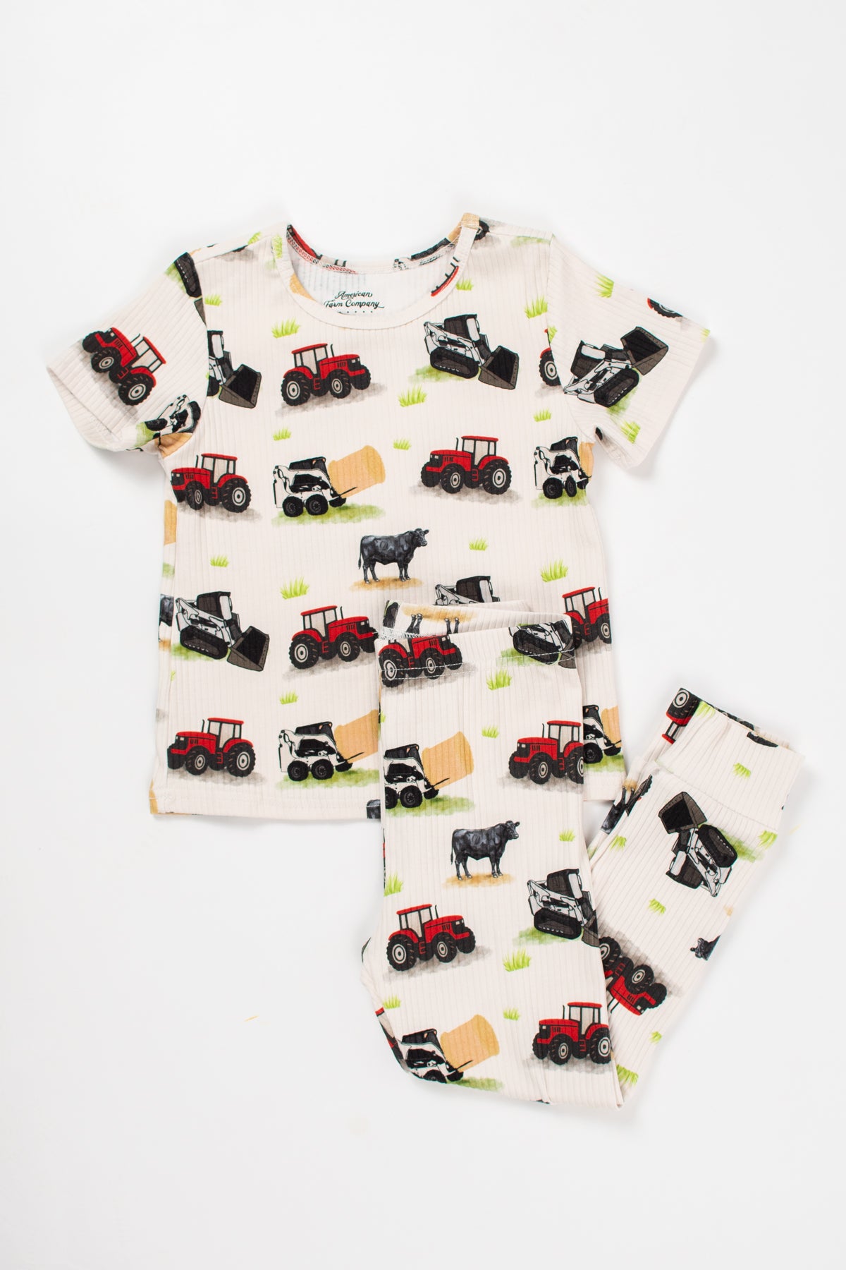 Red Tractor Farm Kid Toddler/Youth Ribbed Cotton Pajama Set