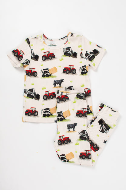 Red Tractor Farm Kid Toddler/Youth Ribbed Cotton Pajama Set