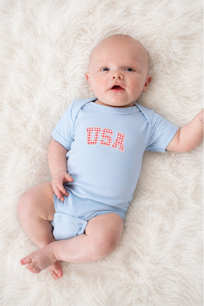 Red Gingham 'USA' Blue Onesie