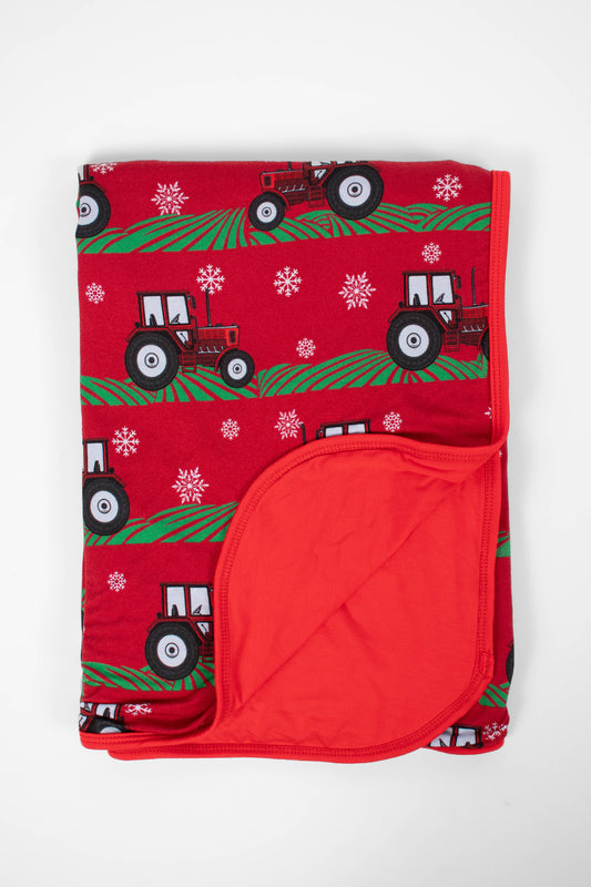 Red Tractor Christmas Kids Bamboo Blanket