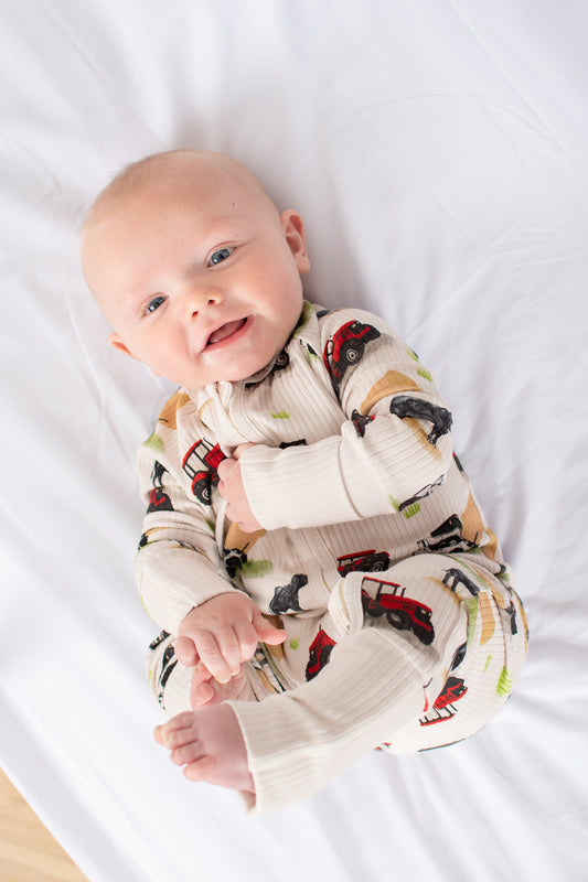 Red Tractor Farm Kid Baby Ribbed Cotton Zippy