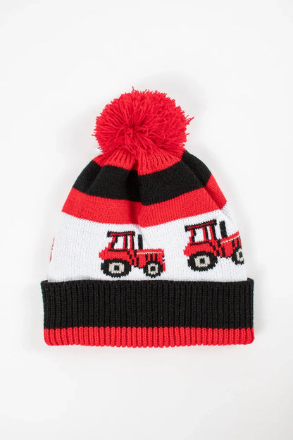 Red Tractor Knit Pom Beanie - Youth