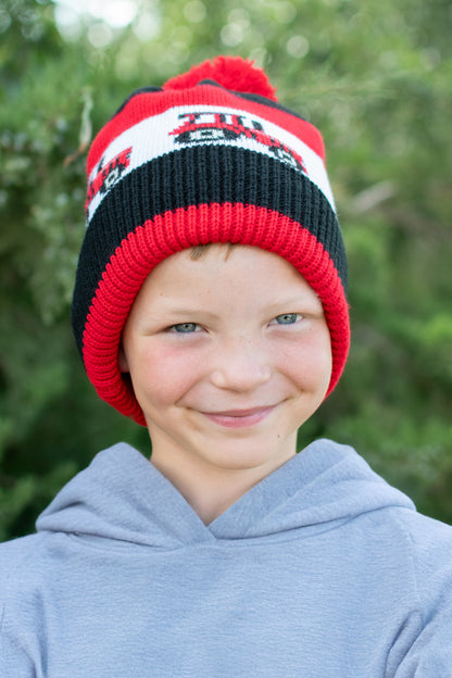 Red Tractor Knit Pom Beanie - Youth