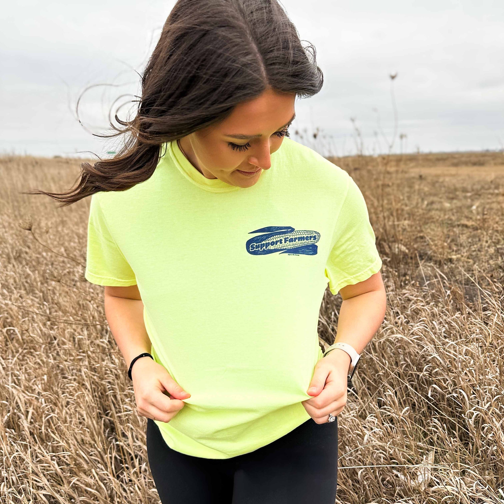 Retro Corn 'Support Farmers' Neon Yellow Tee - American Farm Company