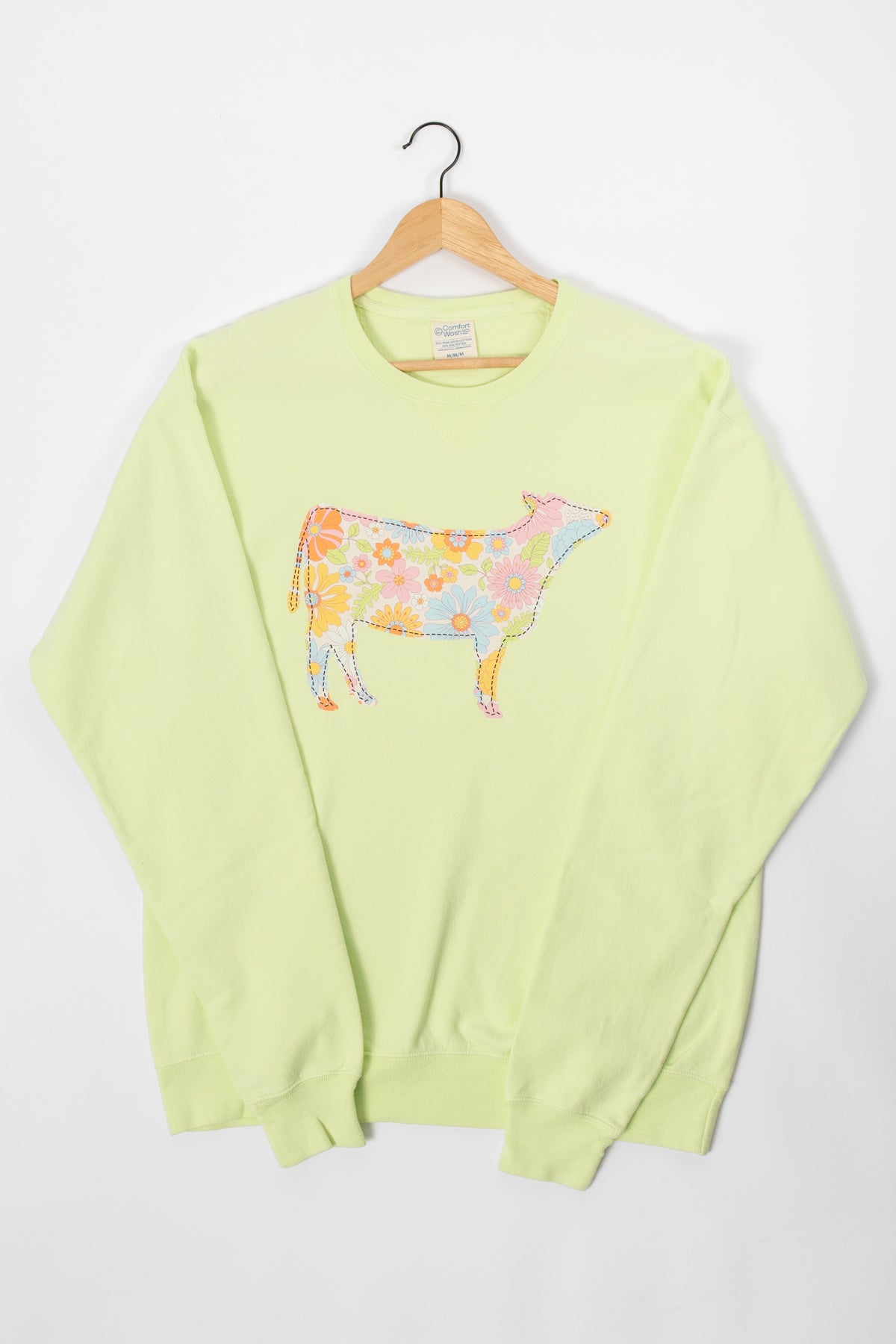Retro Floral Cow Lime Crewneck