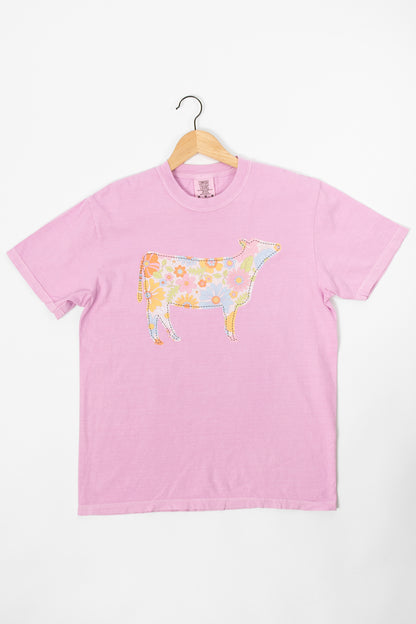Retro Floral Cow Tee