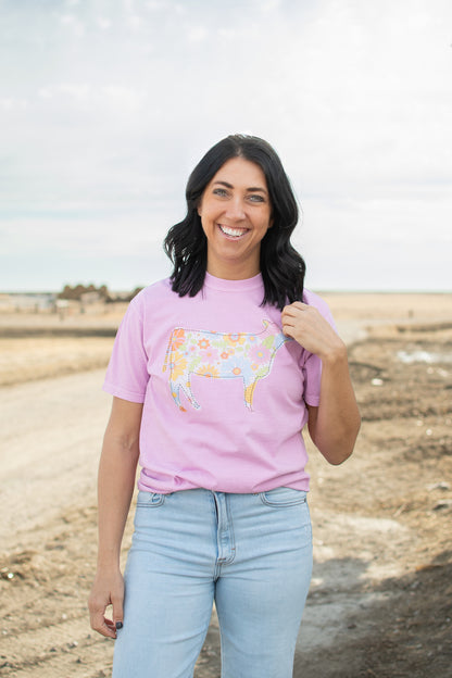 Retro Floral Cow Tee