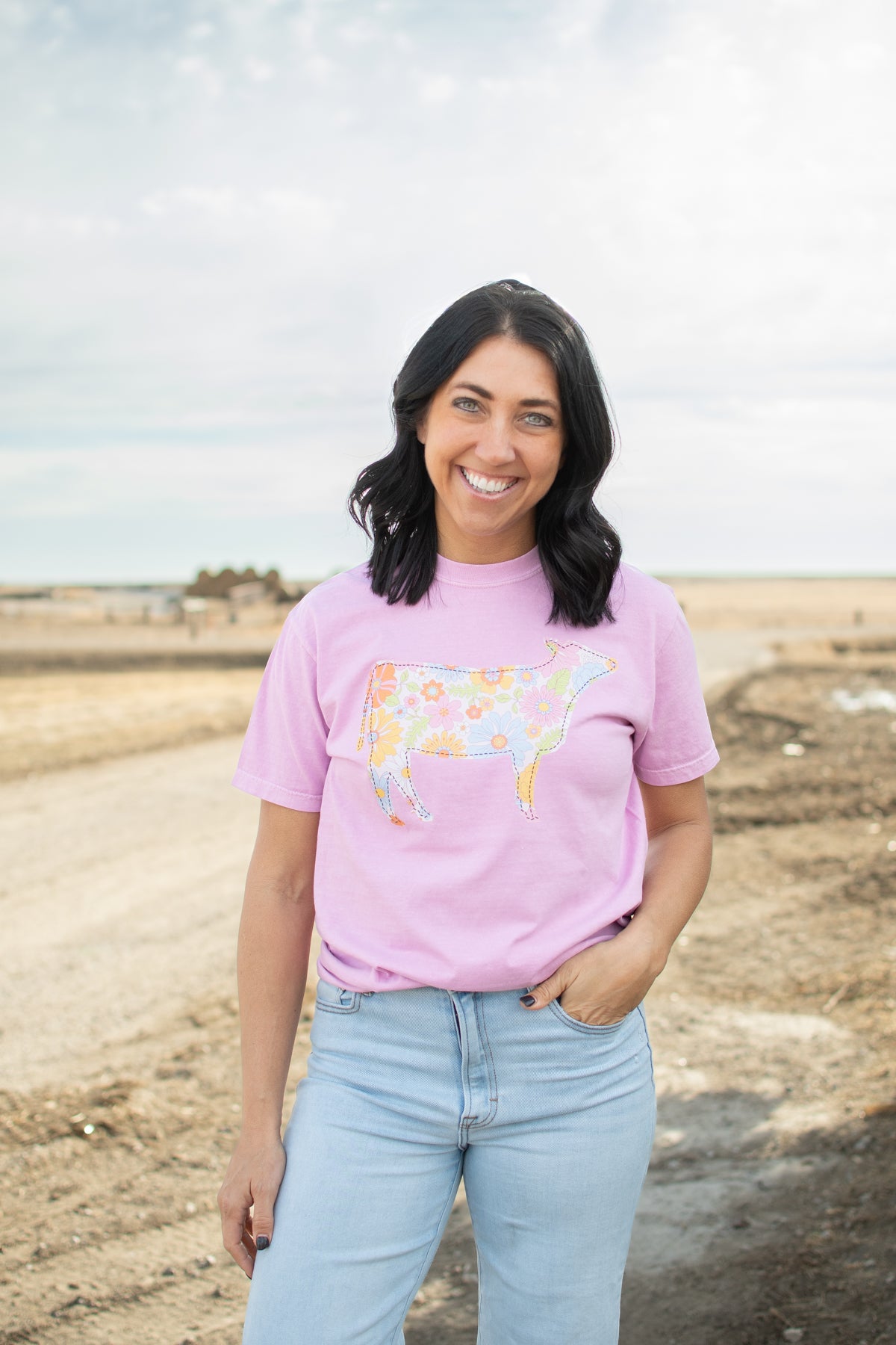 Retro Floral Cow Tee
