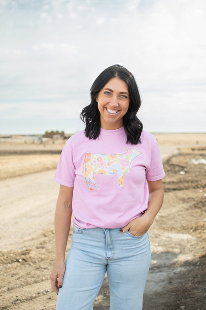 Retro Floral Cow Tee