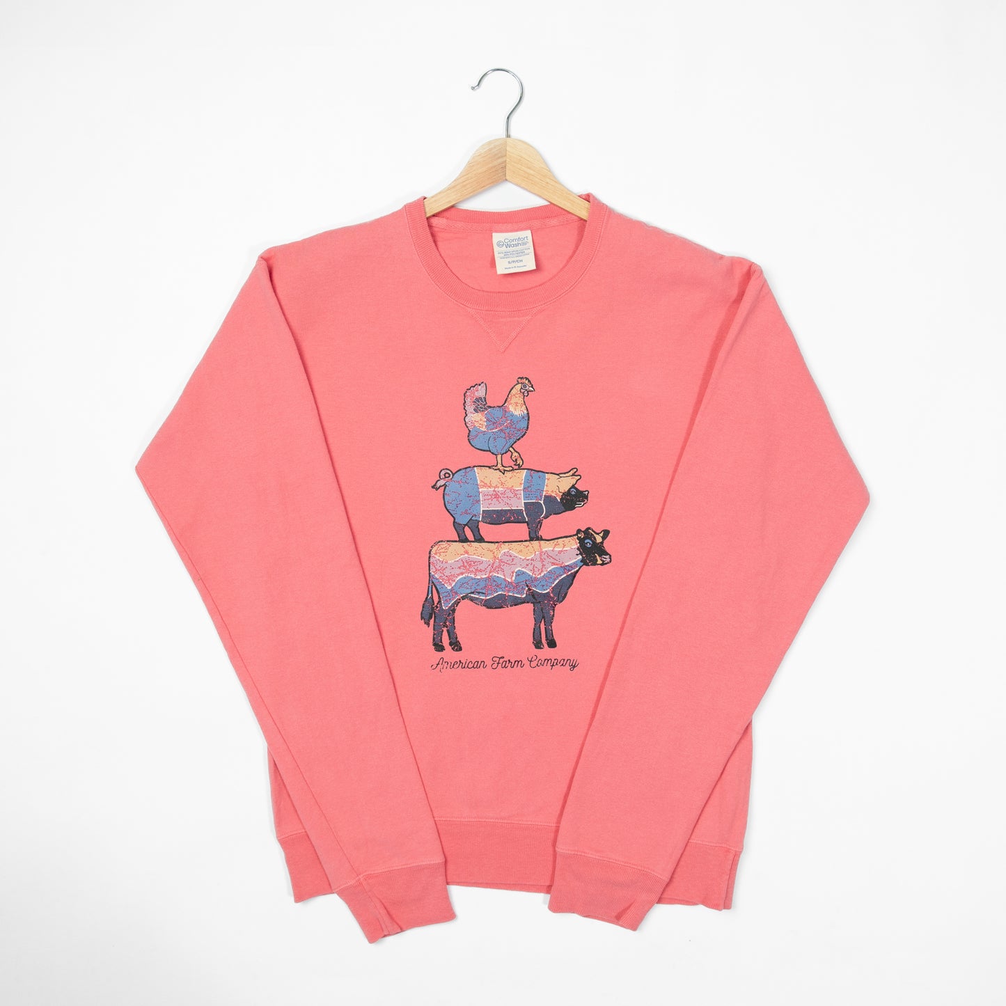 Retro Farm Animal Coral Crewneck
