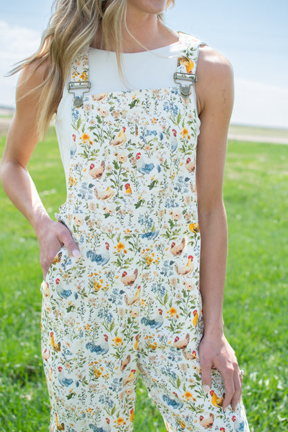 Rooster & Floral Print Overalls