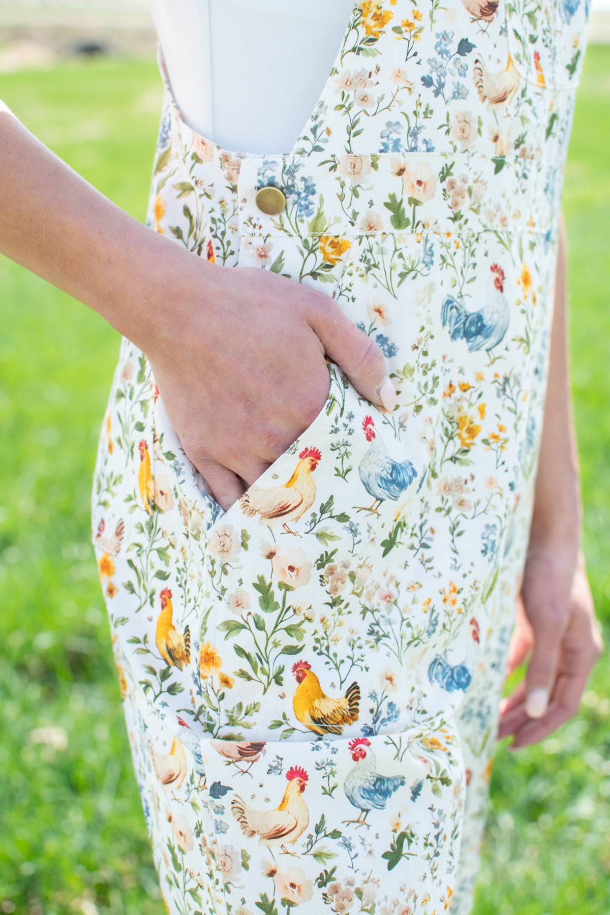 Rooster & Floral Print Overalls