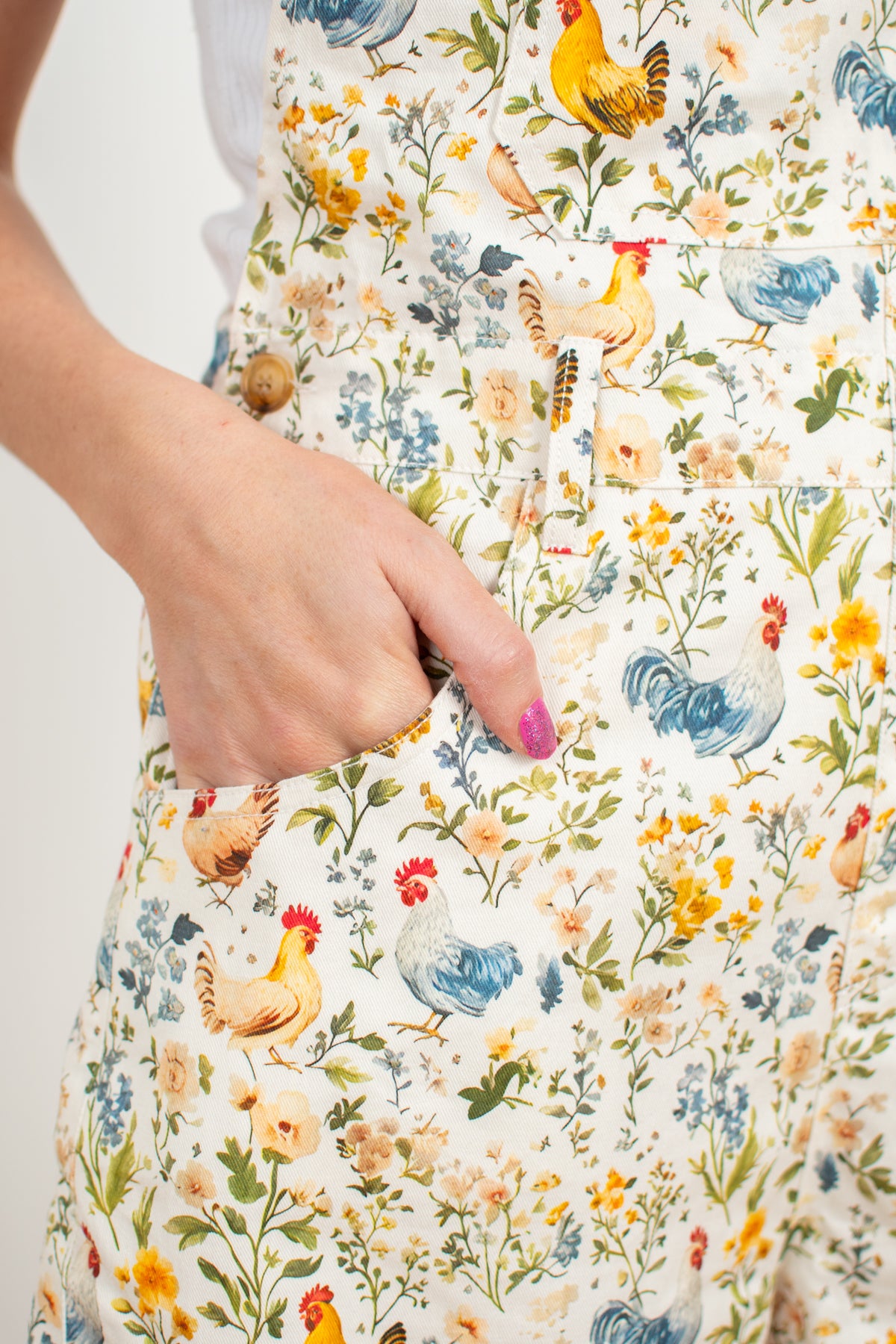 Rooster & Floral Print Shortalls