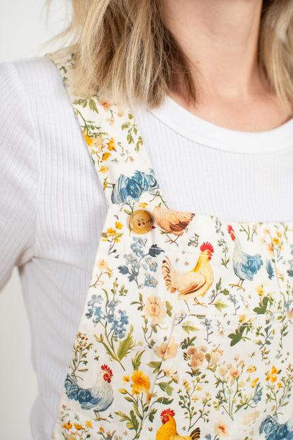 Rooster & Floral Print Shortalls