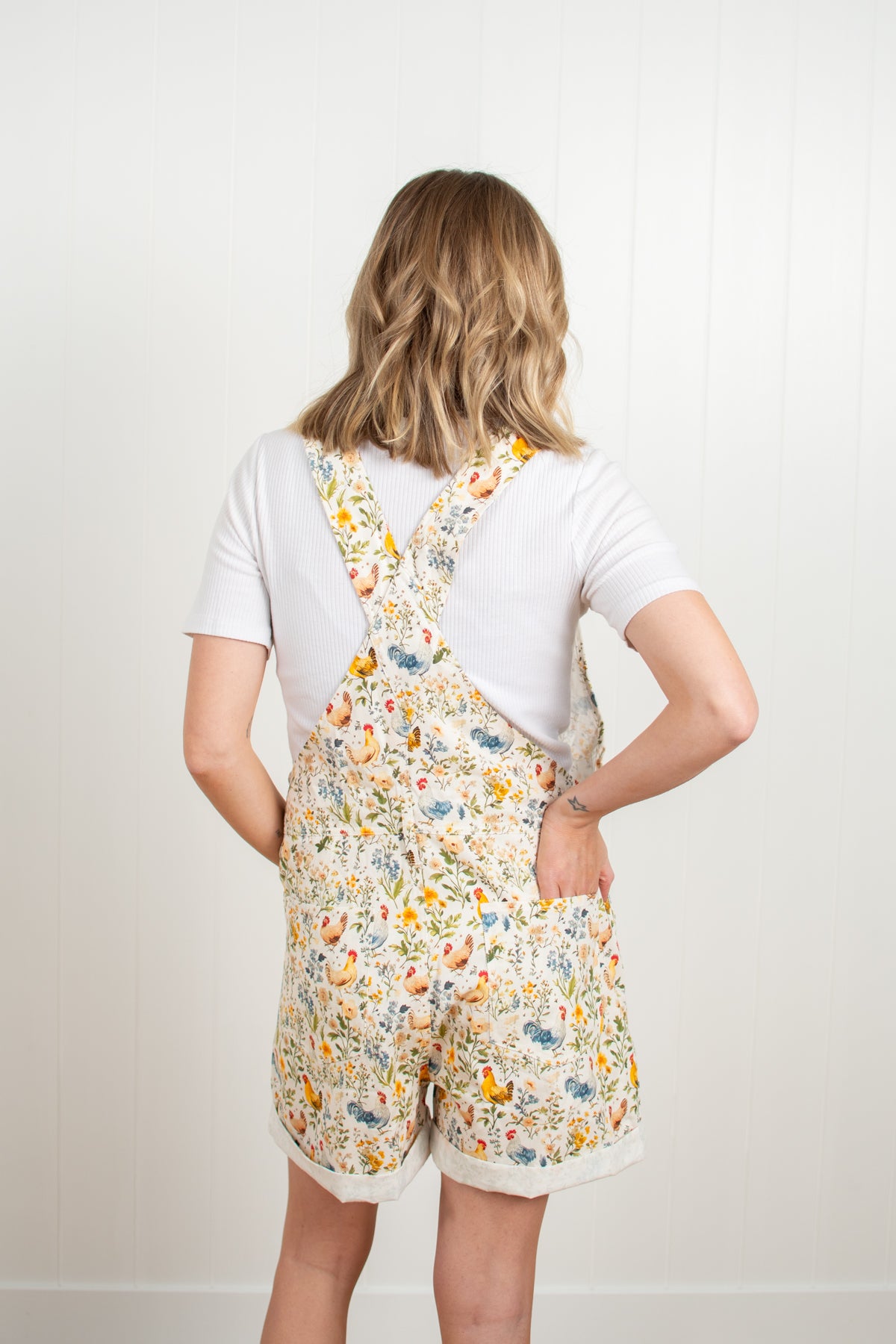 Rooster & Floral Print Shortalls