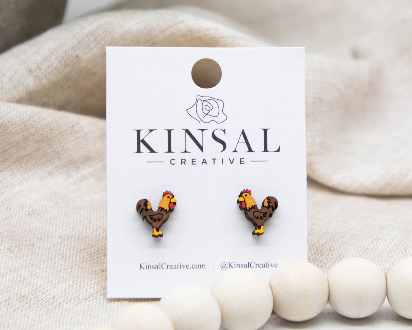 Rooster Wood Stud Earrings
