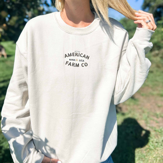 Rural USA Embroidered Cream Crewneck