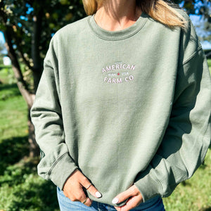 ‘Rural USA’ Embroidered Olive Crewneck