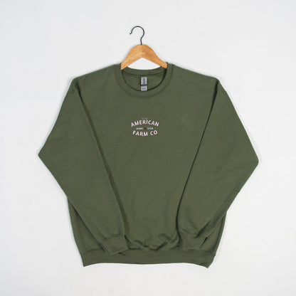 ‘Rural USA’ Embroidered Olive Crewneck - American Farm Company