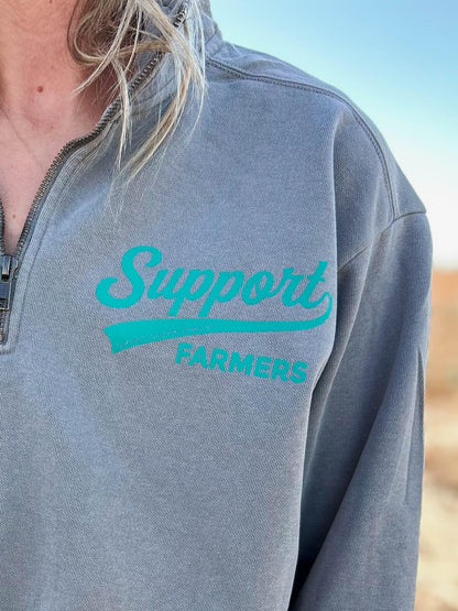 Support Farmers Banner Grey 1/4 Zip - American Farm Company