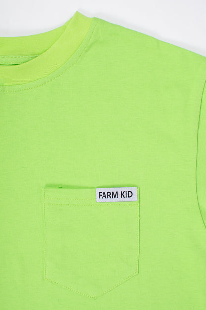 Bright Green 'Farm Kid' Cotton Toddler/Youth Pocket Tee