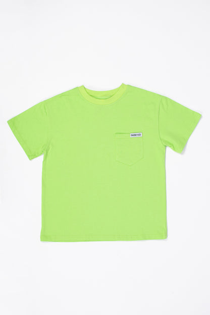 Bright Green 'Farm Kid' Cotton Toddler/Youth Pocket Tee