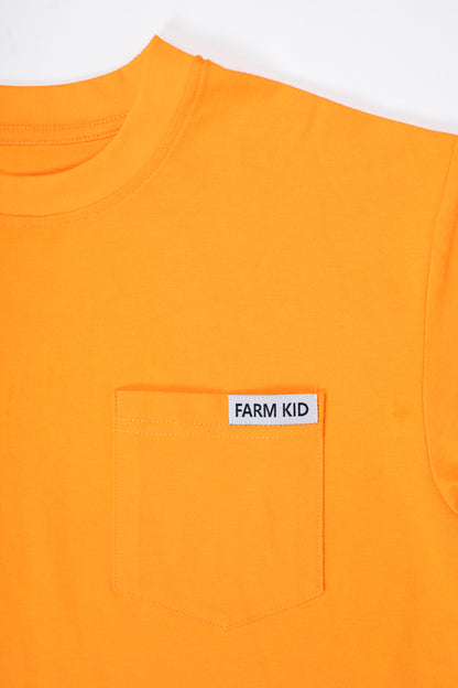 Bright Orange 'Farm Kid' Cotton Toddler/Youth Pocket Tee
