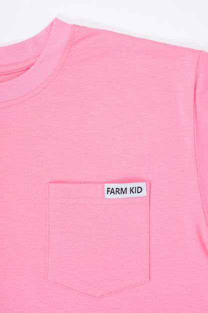 Bright Pink 'Farm Kid' Cotton Toddler/Youth Pocket Tee