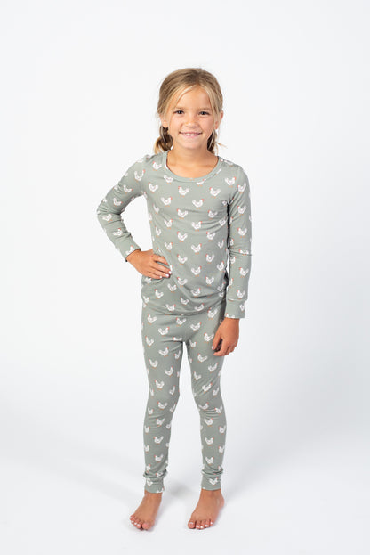 Sage Chickens Toddler/Youth Bamboo Pajama Set