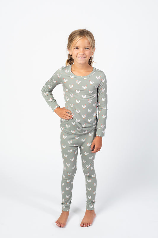 Sage Chickens Toddler/Youth Bamboo Pajama Set