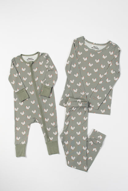 Sage Chickens Toddler/Youth Bamboo Pajama Set