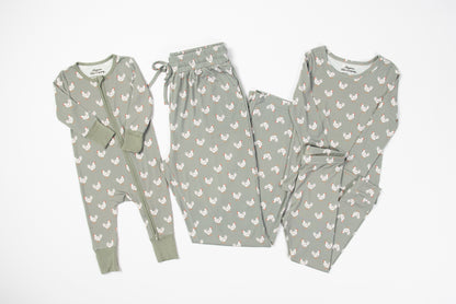 Sage Chickens Toddler/Youth Bamboo Pajama Set