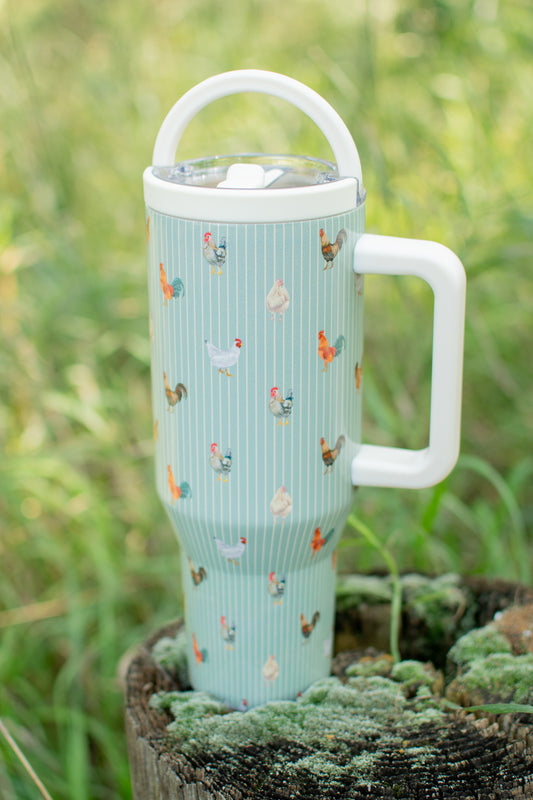 Sage Chicken Striped 40oz Water Tank Tumbler