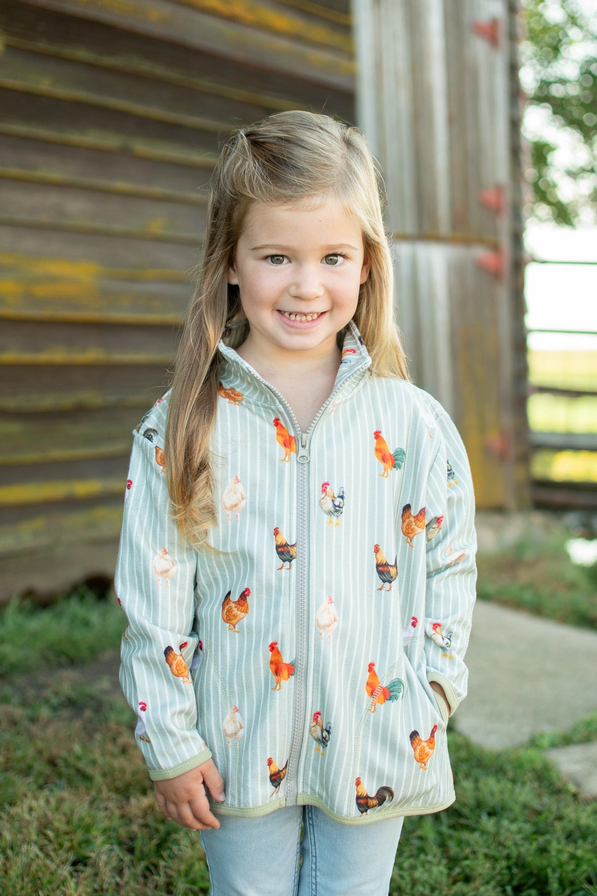 Sage Chicken Striped Toddler/Youth Zip-Up Jacket