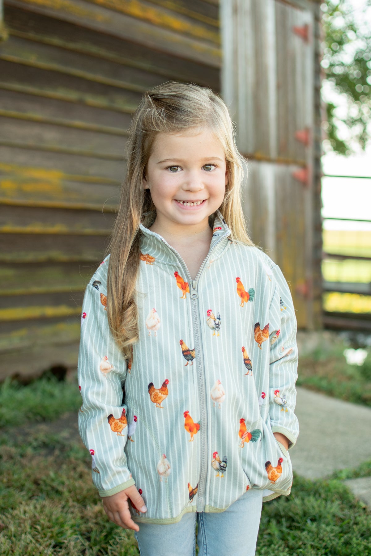 Sage Chicken Striped Toddler/Youth Zip-Up Jacket