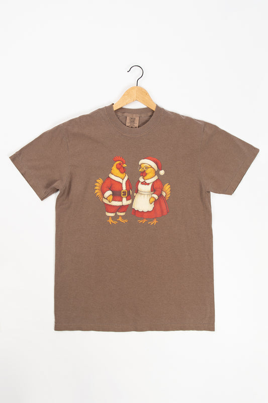 Santa Chicken & Mrs. Claus Brown Tee