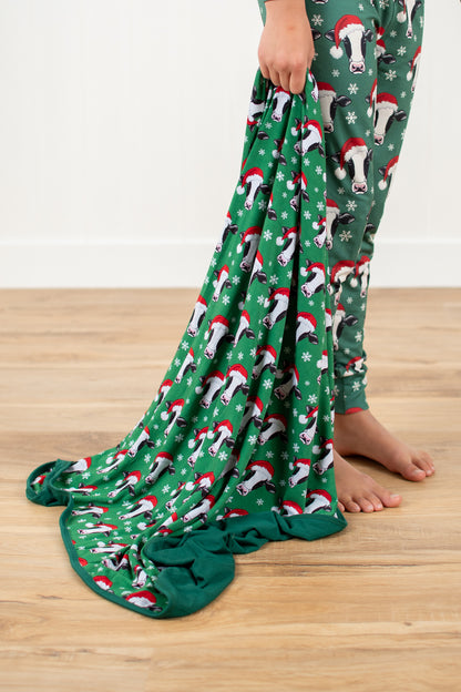 Santa Cows & Snowflakes Kids Bamboo Blanket