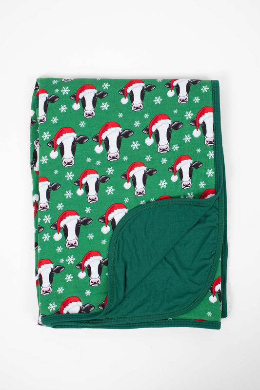 Santa Cows & Snowflakes Kids Bamboo Blanket