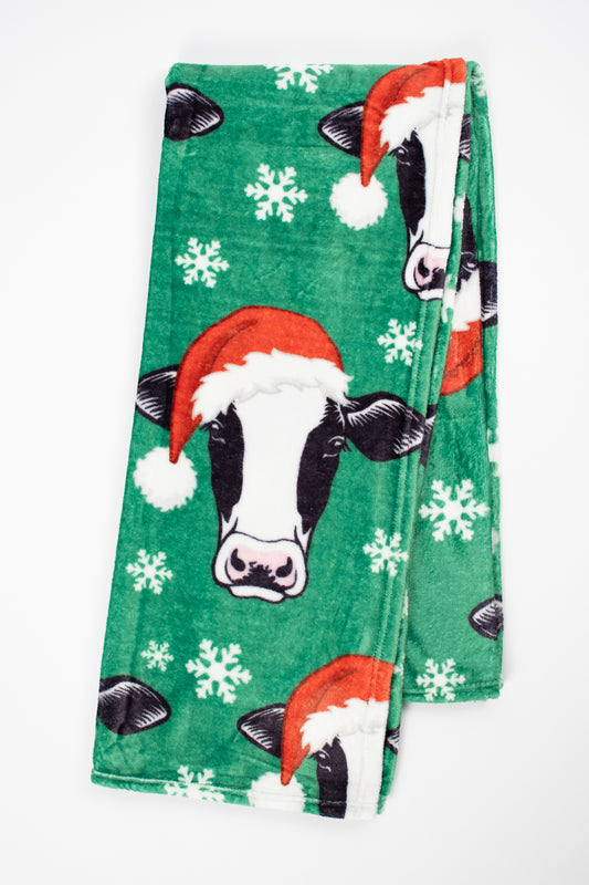 Santa Cows & Snowflakes Plush Blanket