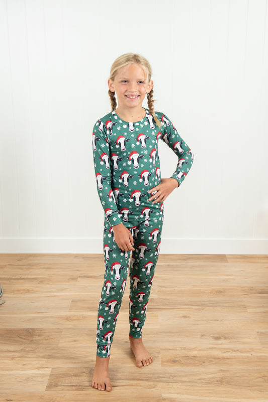 Santa Cows & Snowflakes Toddler/Youth Pajama Set *PREORDER*