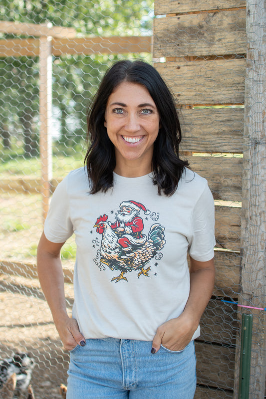 Santa Riding Chicken Tee