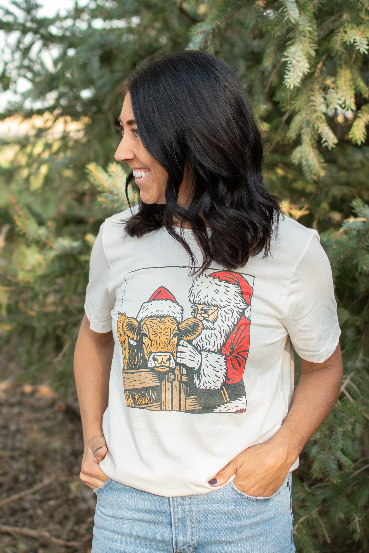 Santa with Calf Christmas Tee