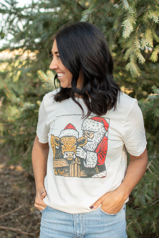 Santa with Calf Christmas Tee