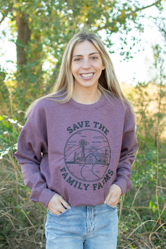 'Save the Family Farms' Maroon Crewneck