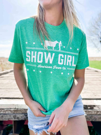 ‘Show Girl’ Heather Green Cattle Tee - American Farm Company