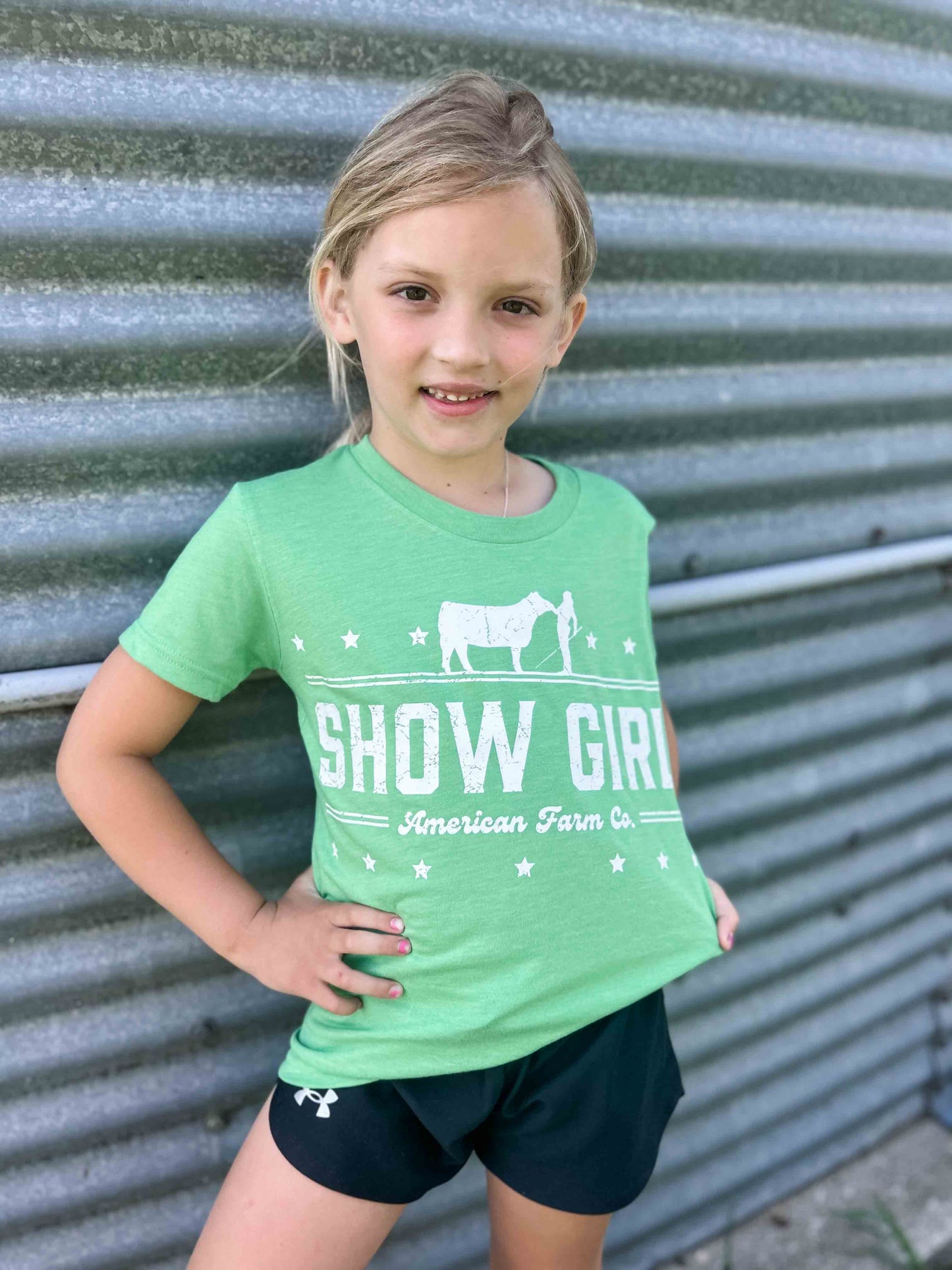 'Show Girl' Heather Green Cattle Tee - Youth