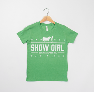 'Show Girl' Heather Green Cattle Tee - Youth - American Farm Company