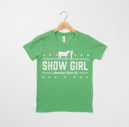 'Show Girl' Heather Green Cattle Tee - Youth